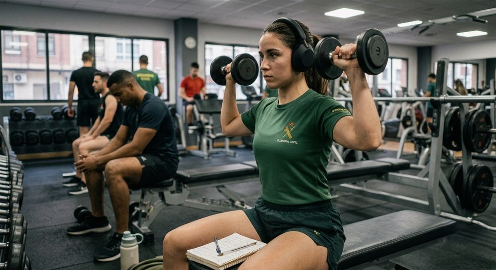 Deportista con auriculares en un descanso del entrenamiento